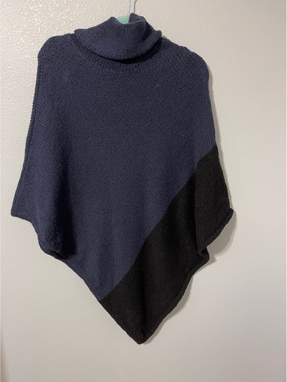 Indigenous Alpaca Poncho Sweater Navy Black Turtleneck Cape Peru Boho OS